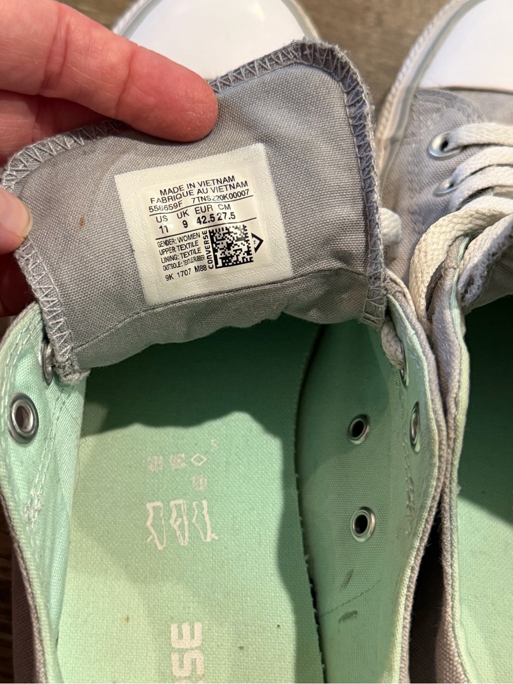 Converse Light Gray Low-Top Sneakers with Mint Interior - Picture 5 of 7